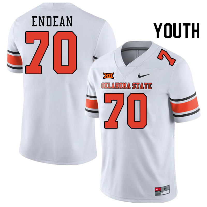 Youth #70 Jack Endean Oklahoma State Cowboys College Football Jerseys Stitched-White - Click Image to Close